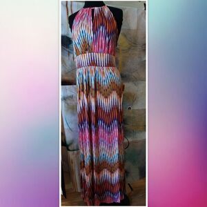 Allison Britney Multi Colored, Halter Style, Maxi Dress Size L